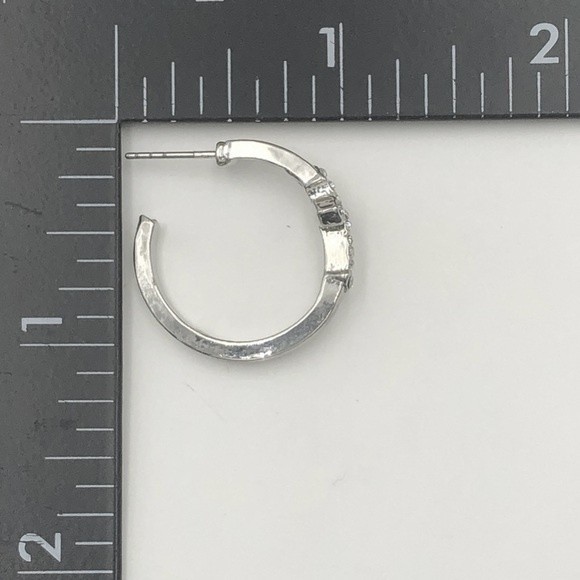 🌼 Silver Rhinestone Small Christian Cross Hoop Earrings - Picture 3 of 3